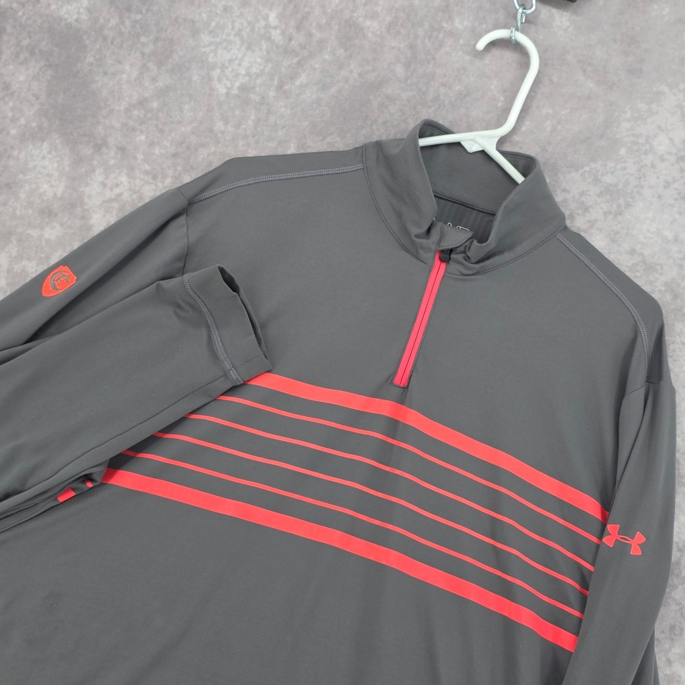Under Armour AllSeasonGear Loose 1/4 Zip Mens M Pullover Gray Orange Stripes